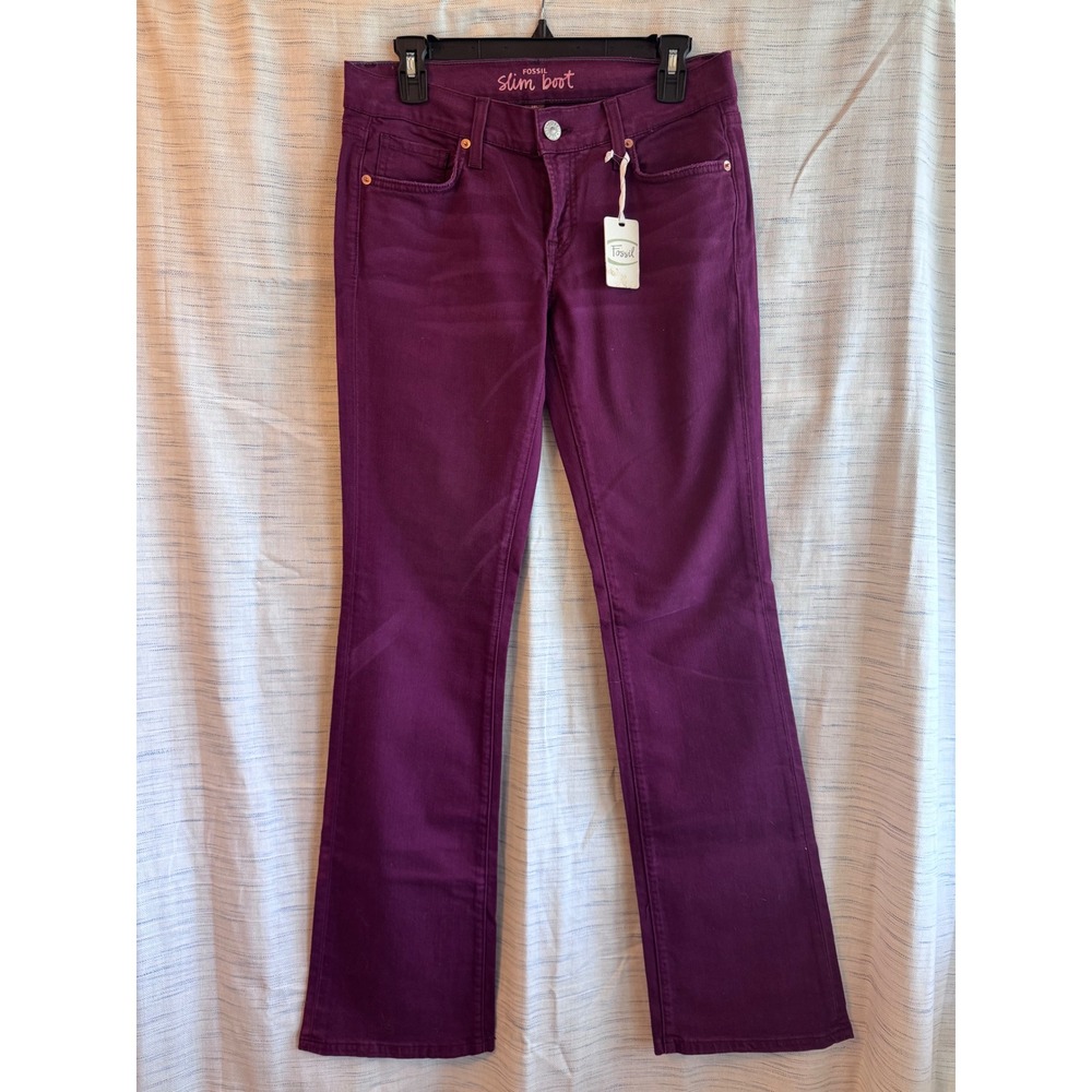 Fossil Slim Boot Jeans Womens 28L Purple Mid Rise Stretch Bootcut Pants NWT